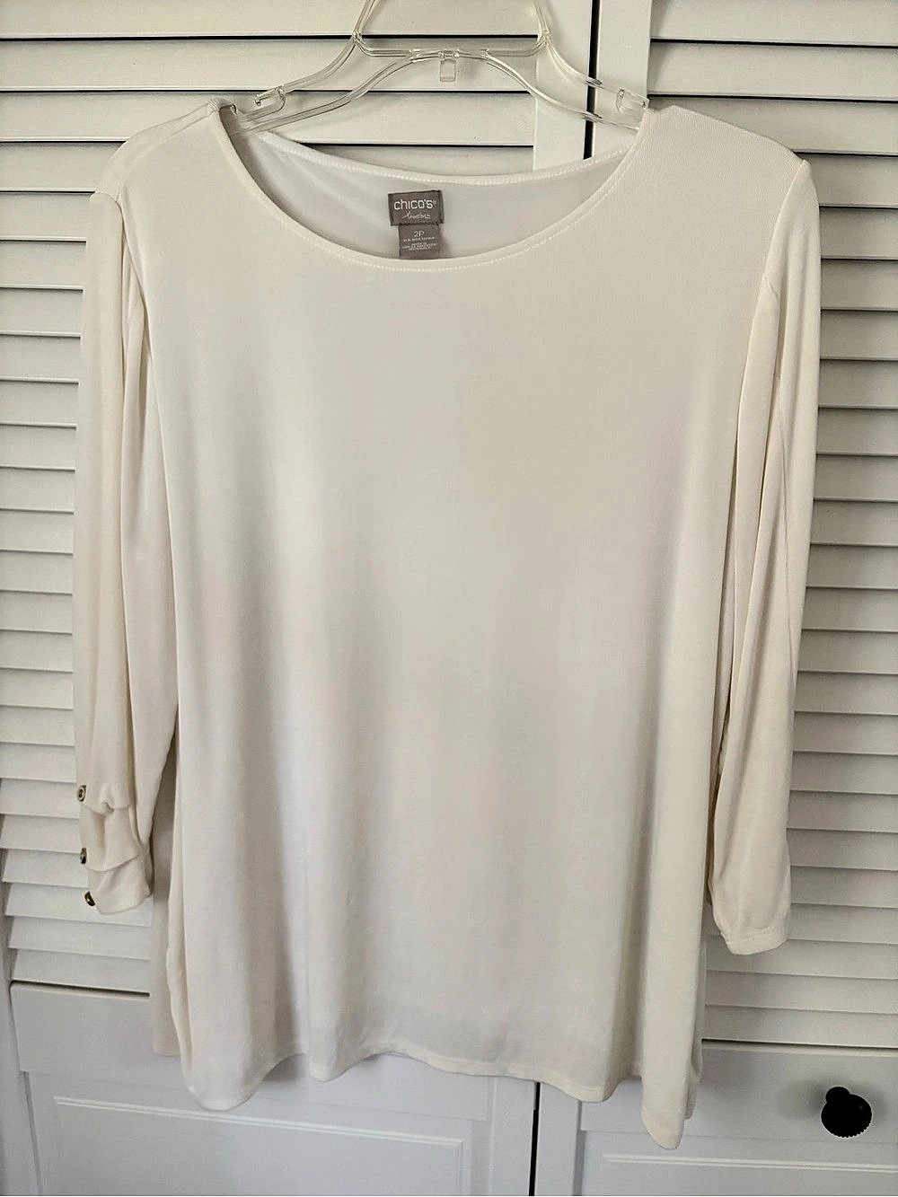 Chico's Travelers Button Bell Sleeve Top Tunic White Size 2P (12-14P)